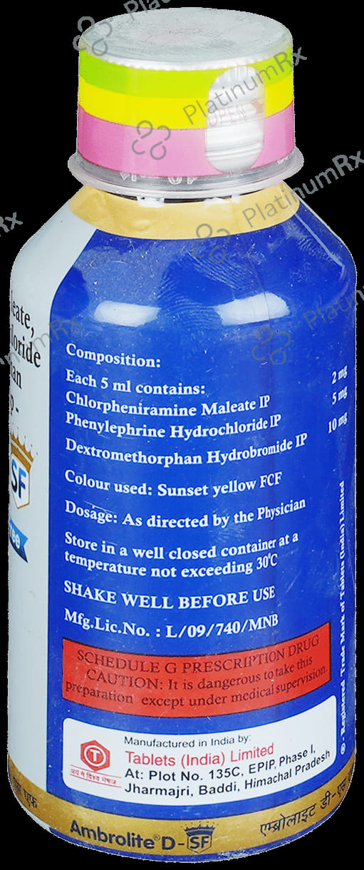 Ambrolite D 2/10/5mg Sugar Free Syrup 100ml