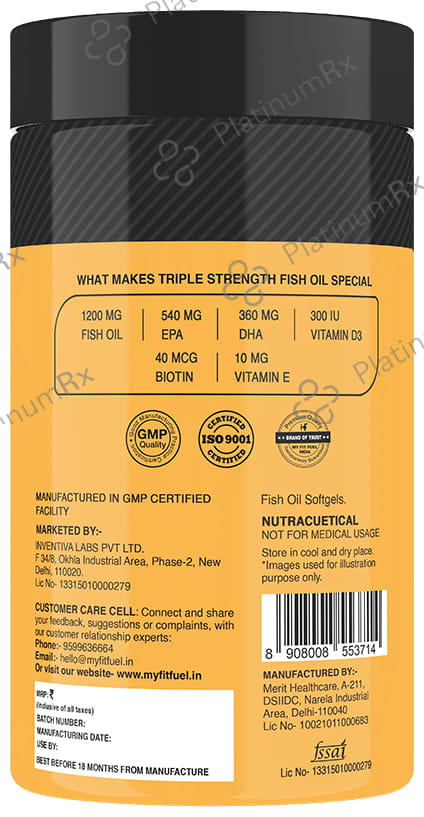 MyFitFuel Triple Strength Omega 3 Fish Oil 1200mg Soft Gelatin Capsule 30 capsules