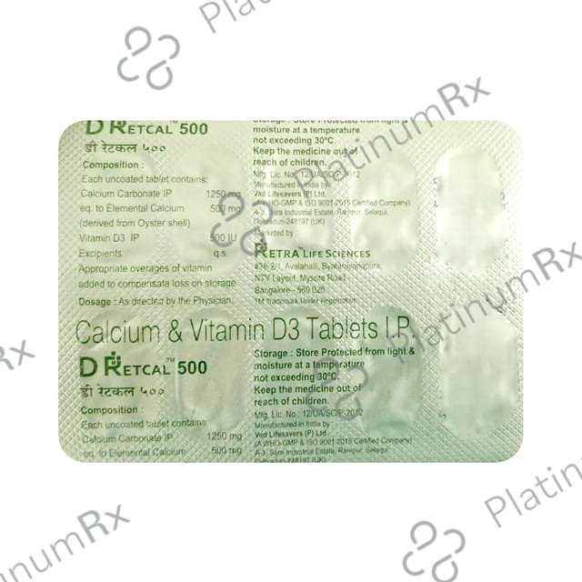 D Retcal 500mg/500IU Tablet 10s