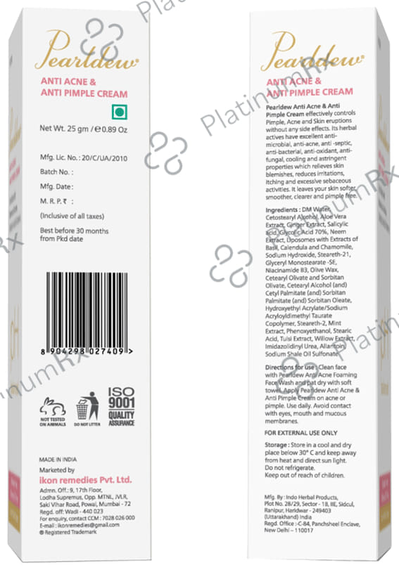 Pearldew Anti Acne & Anti Pimple Cream (25gm Each) 4 Tubes