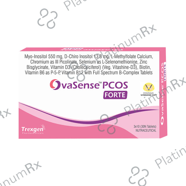 Trexgen OvaSense PCOS Forte with Myo-Inositol, Vitamin D3, Calcium, Zinc & Biotin - Tablet