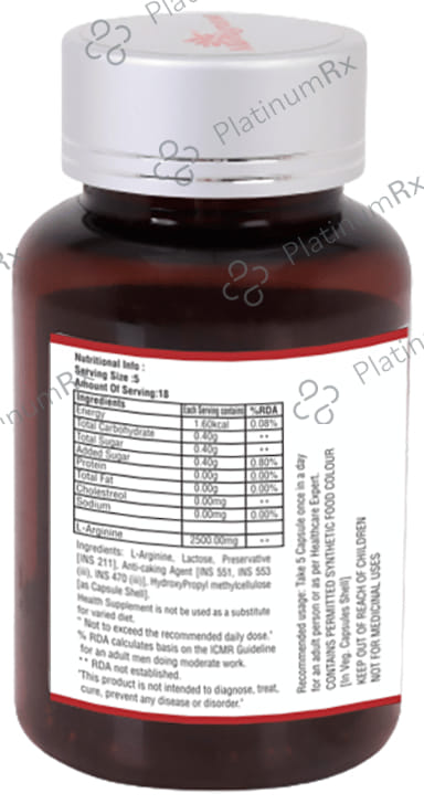 Nutrigrow L-Arginine Extra Strength 2500mg for Endurance, Energy & Heart Health - Capsule