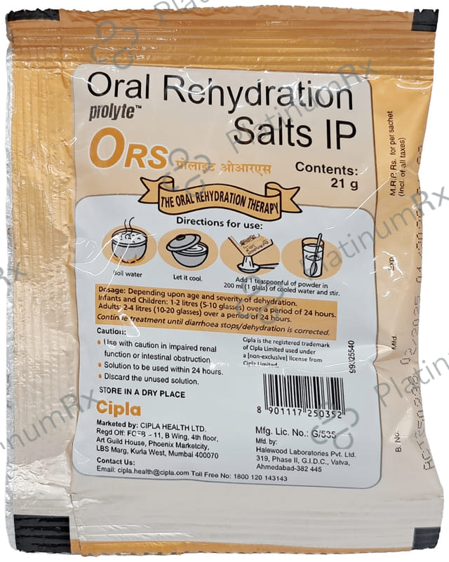 Prolyte ORS for Restoring Body Fluids & Electrolytes Orange Flavour Powder Refreshing 21gm