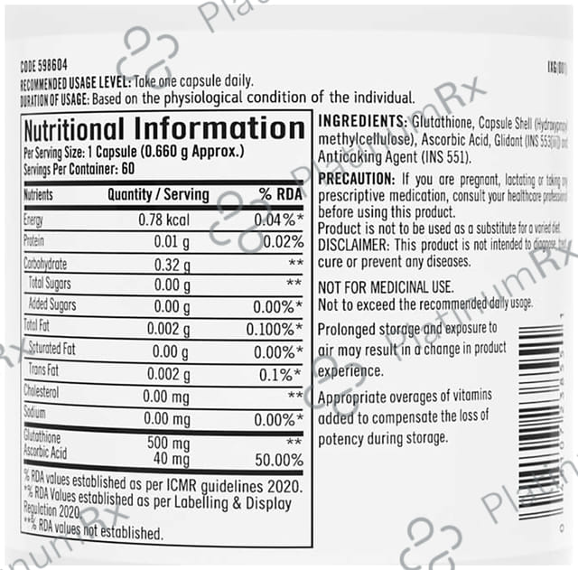 GNC Glutathione 500mg Vegetarian Capsule