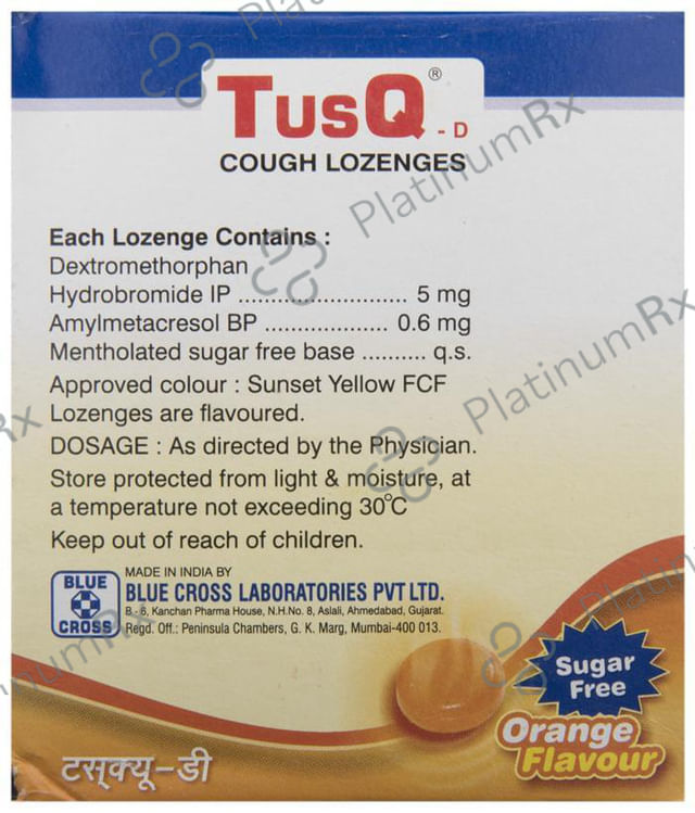 Tusq D Cough 0.6/5mg Sugar Free Lozenges 6s