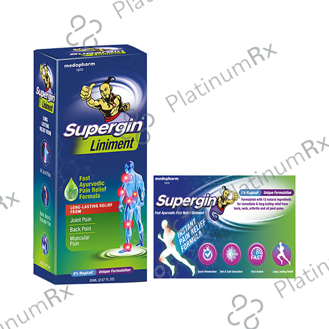 Supergin Liniment Fast Ayurvedic Pain Relief Formula with 10gm Ointment Free