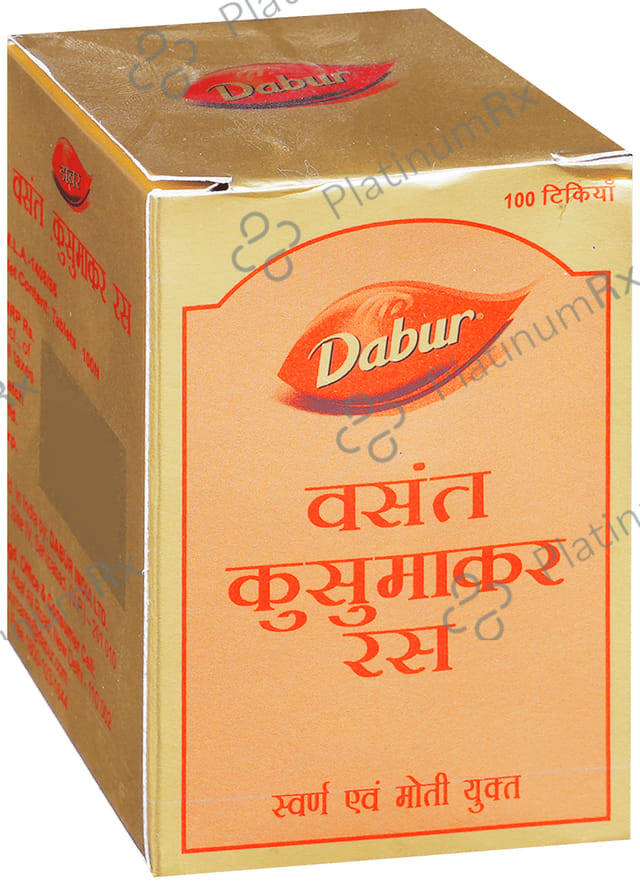 Dabur Vasant Kusumakar Ras with Gold & Pearl Tablet - For General Weakness, Heart Health, Immunity & Antioxidant Support 100 tablets