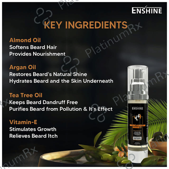 Enshine Beard Oil with Argan Oil, Almond Oil & Vitamin E for Nourished & Shiny Beard