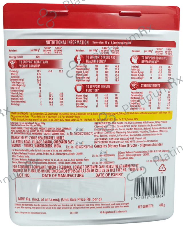Nutrigro By Complan Protein 2 to 6 Years Delicious Chocolate Flavour Powder 400gm