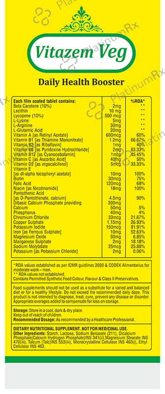 Zee Laboratories Vitazem Veg Tablet