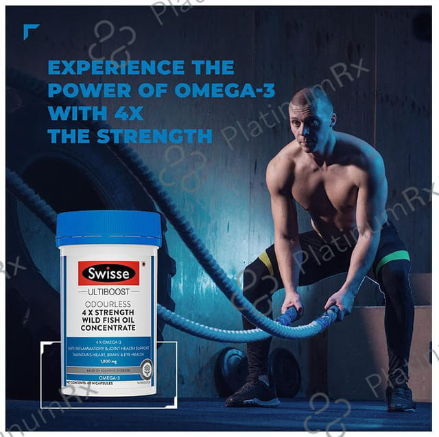 Swisse Ultiboost Odourless 4X Strength Wild Fish Oil - With 1800mg Omega 3 for Joints, Heart, Brain & Eyes - Capsule