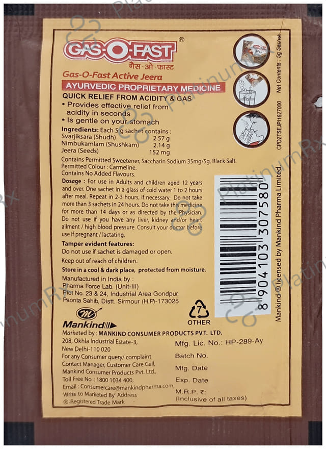 Gas O Fast Active Jeera Sachet 5gm