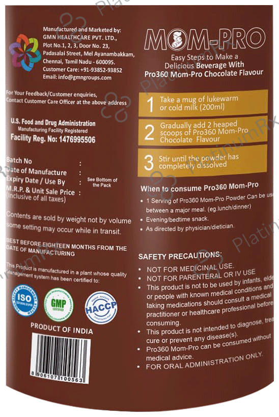 Pro360 Mom Protein Supplement for Pregnancy & Lactation - No Added Sugar - Flavour Swiss Chocolate 200 gm