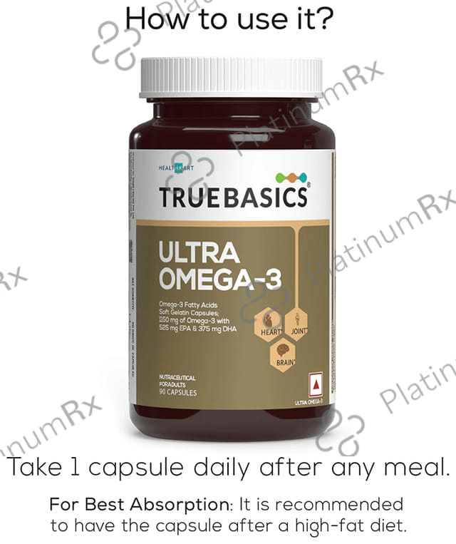 TrueBasics Ultra 1250mg Omega 3 with EPA & DHA for Heart, Joints & Eyes Health - Soft Gelatin Capsule 90 capsules