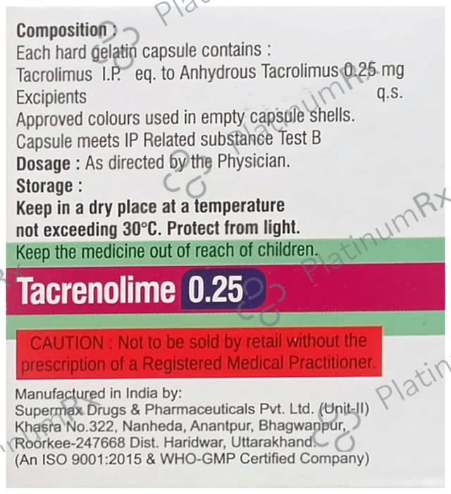 Tacrenolime 0.25mg Capsule 10s