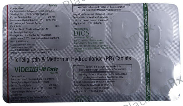 Vidglit M Forte 1000/20mg Tablet PR 10s