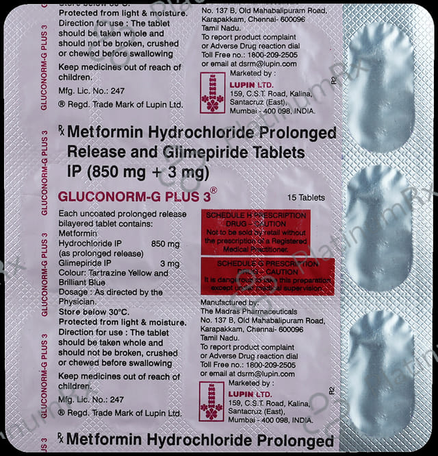 Gluconorm G Plus 3/850mg Tablet PR 15s