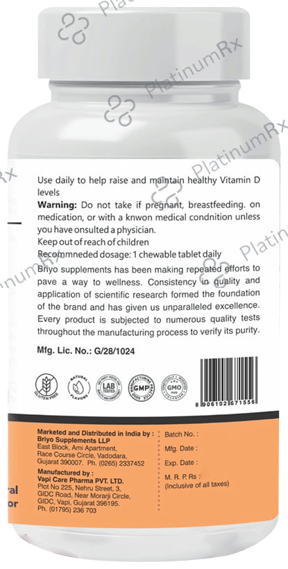 Briyo Vitamin D3 2000IU Chewable Tablet 90s