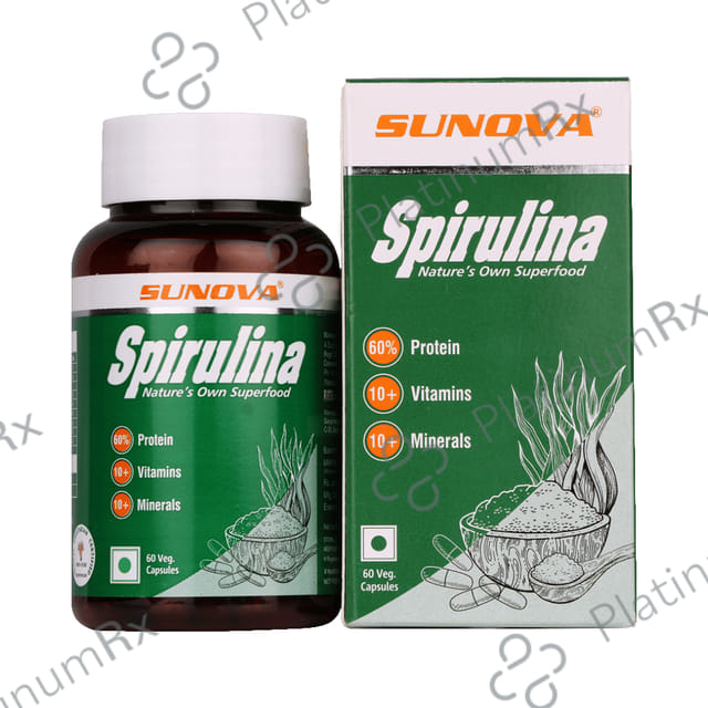 Sunova Organic Spirulina Capsule - For Energy, Stamina, Muscle Strength, Antioxidant Support & Bone Health