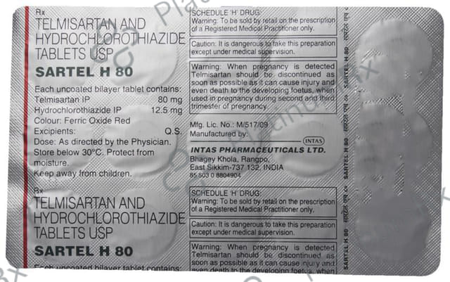 Sartel H 80/12.5mg Tablet 15s