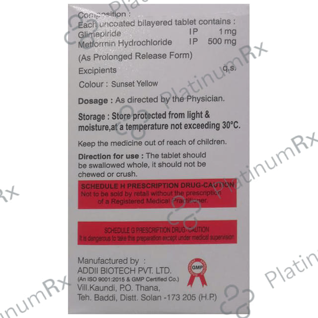 Gliplite M 1mg/500mg Tablet PR
