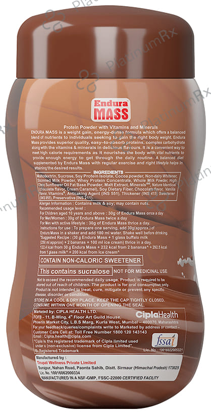 Endura Mass Weight Gainer Chocolate Flavour Powder 500gm