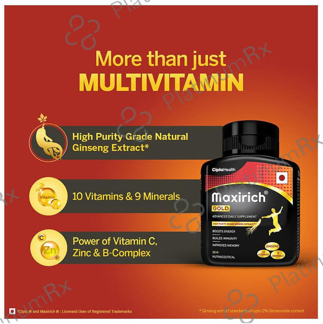 Maxirich Gold Daily Supplement With Ginseng Extract Multivitamin For Energy, Immunity & Memory Capsule 30s