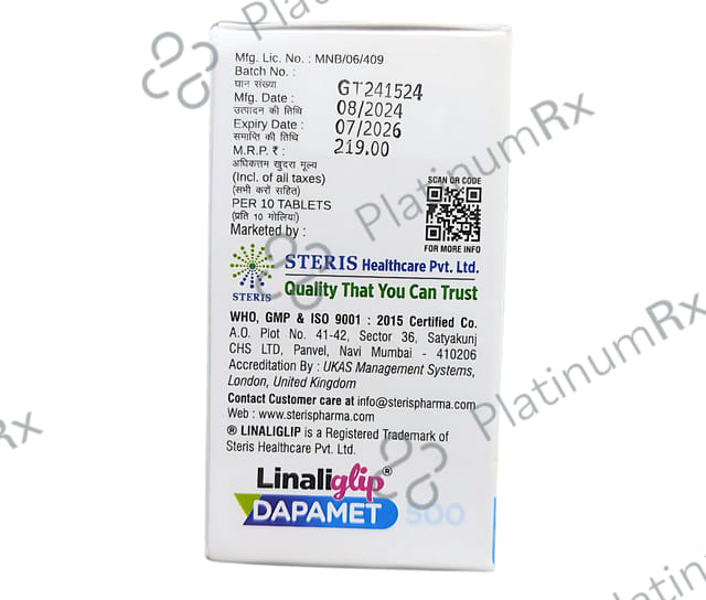 Linaliglip Dapamet 500/10/5mg Tablet 10s