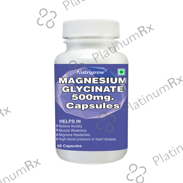 Nutrigrow Magnesium Glycinate 500mg for Muscles, Heart & Anxiety Relief - Capsule