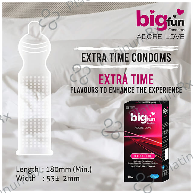 Bigfun Dotted, Ribbed & Contoured Xtra Time Condom 10s