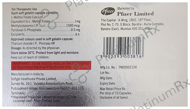 Folvite Active 1/1500mcg/0.5mg Capsule 15s