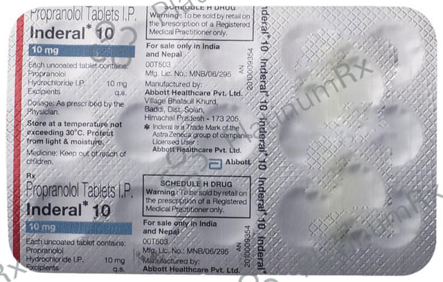 Inderal 10mg Tablet 15s