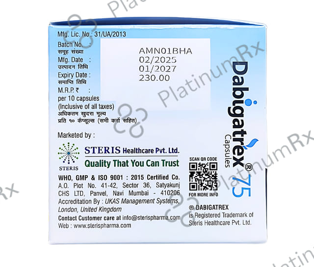 Dabigatrex 75mg Capsule 10s