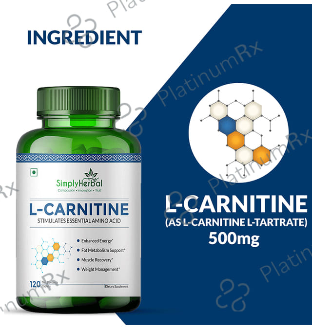 Simply Herbal L-Carnitine 500mg - Amino Acid for Endurance, Weight Management & Muscle Function - Tablet