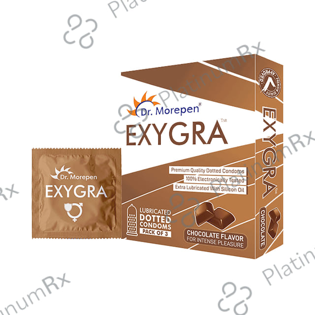 Dr. Morepen Exygra Dotteds with Extra Lubricated Silicon Oil Chocolate Condom 3s