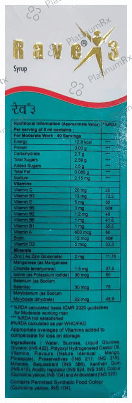 Rave 3 Pineapple Mango Flavour Syrup 200ml