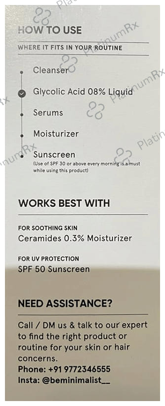 Minimalist 08% Glycolic Acid Exfoliating Exfoliates and Smoothens Skin Liquid 150ml