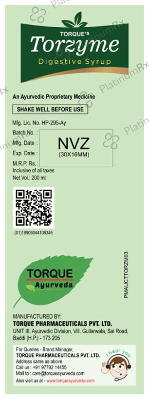 Torque's Torzyme Digestive Syrup (200ml Each) 1 Bottle