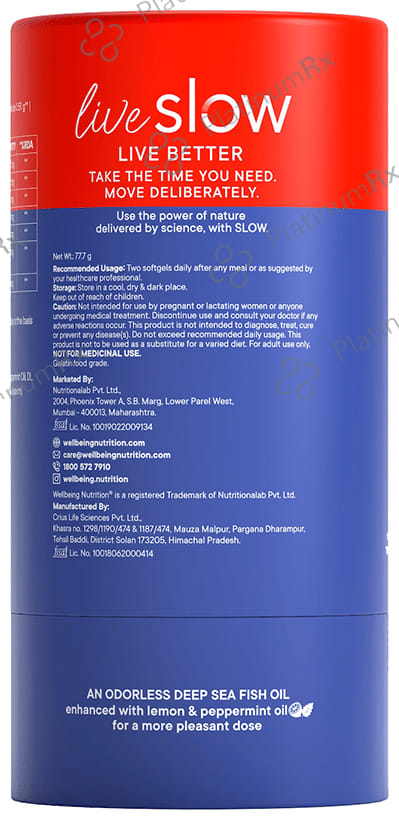 Wellbeing Nutrition Slow Virgin Omega 3 - With EPA, DHA & Curcumin for Brain & Heart Health - Capsule