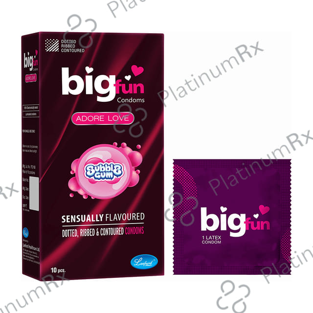 Bigfun Dotted, Ribbed & Contoured Bubblegum Flavour Condom 10s