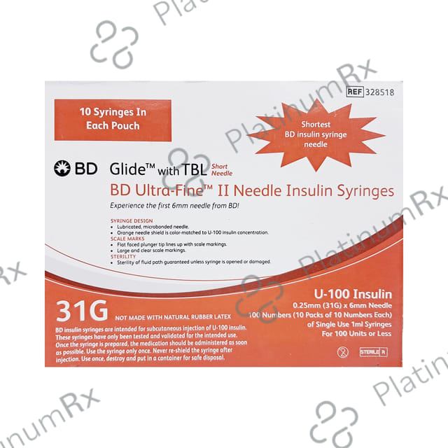 BD Insulin Syringes with BD Ultra Fine Needle 100U 31G 6MM 10s