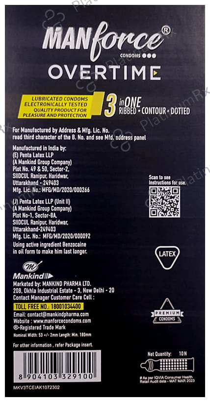 Manforce Overtime Pineapple Flavour Condom 10s