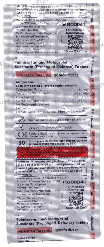 Aidsartan Beta 25mg Tablet PR 10s
