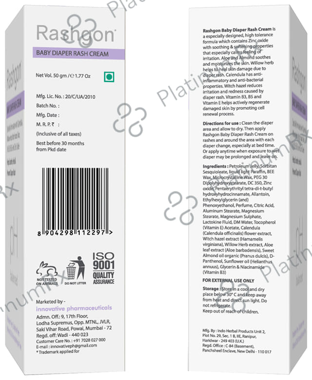 Rashgon Baby Diaper Rash Cream (50gm Each) 1 Tube