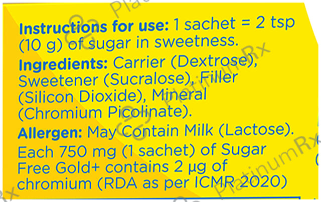 Sugar Free Gold Aspartame Sweetener for Calorie Conscious - Sachet