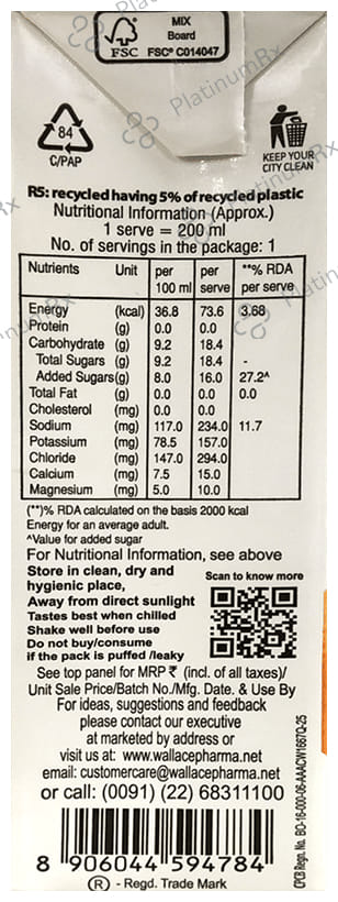 Walyte Recharge WHO ORS Orange Flavour Liquid 200ml