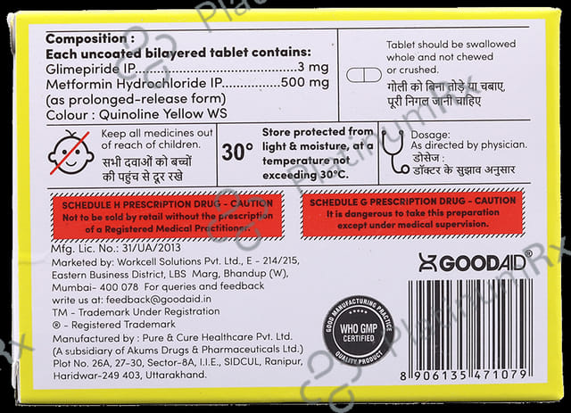 Gliaid M3/500mg Tablet PR 10s