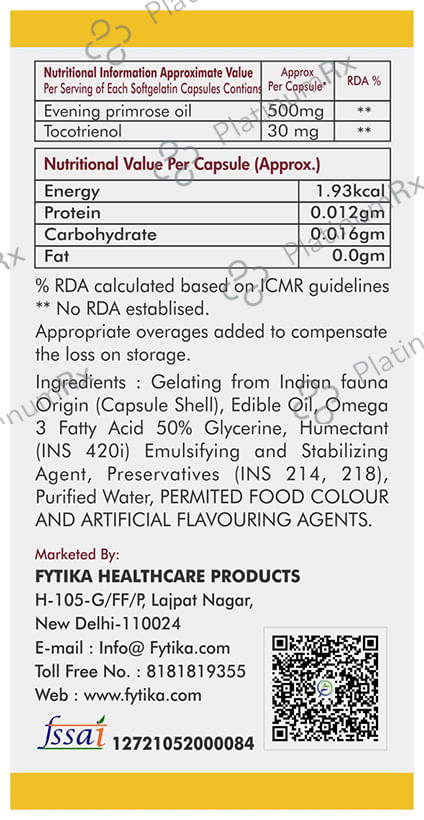 Fytika EPO 1000 Evening Primrose Oil and Tocotrienol Capsule