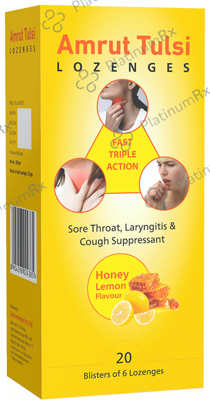 Amrut Tulsi Lozenges (6 Each) Honey Lemon 20 strips