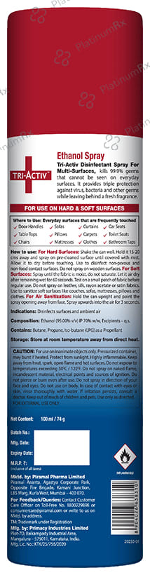 Tri-Activ 70% Alcohol Disinfectant Spray for Multi-Surfaces 100 ml